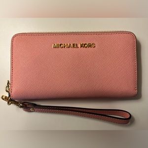Small Saffiano Leather smartphone wristlet.